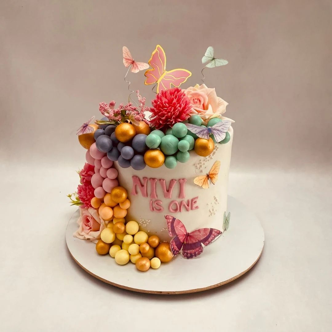 Butterflies and Flowers Theme Cake