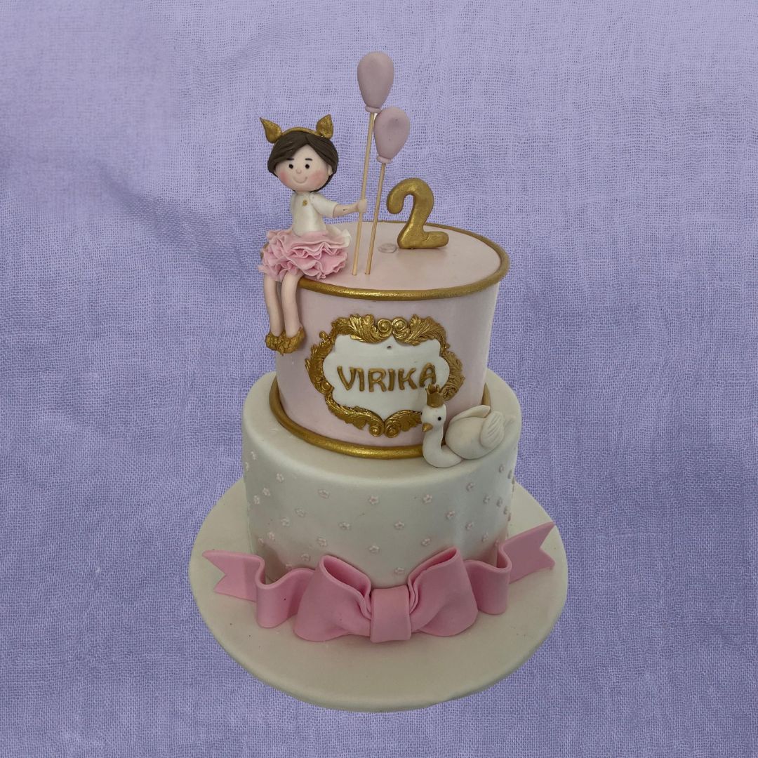 2-Tier Girl with Balloon Theme Cake
