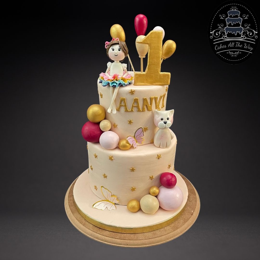 2-Tier Girl with Balloons Theme Cake