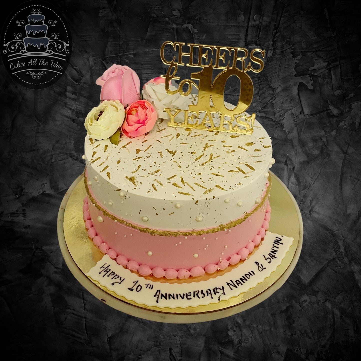 Pink and White Anniversary Cake