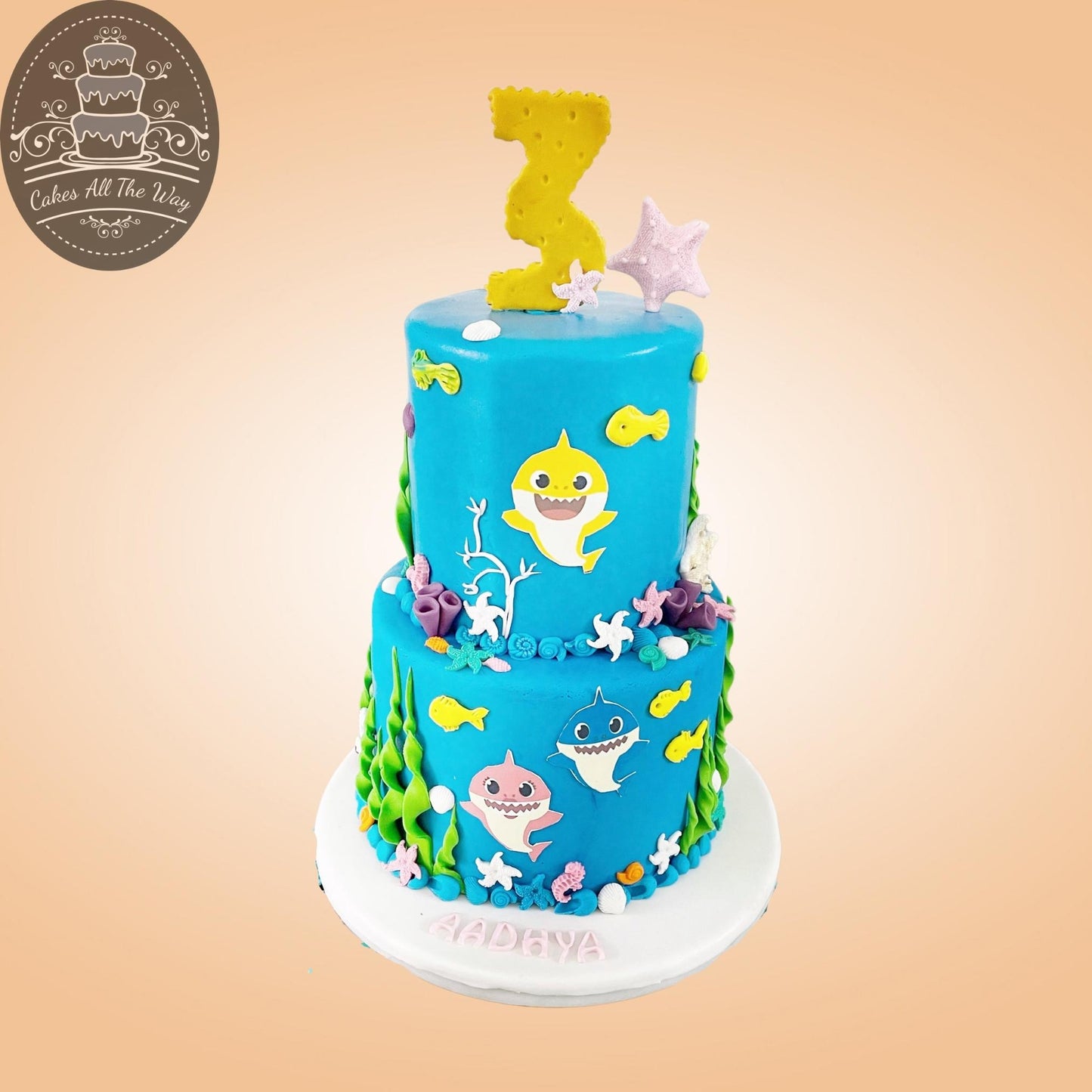 2-Tier Baby Shark Theme Cake