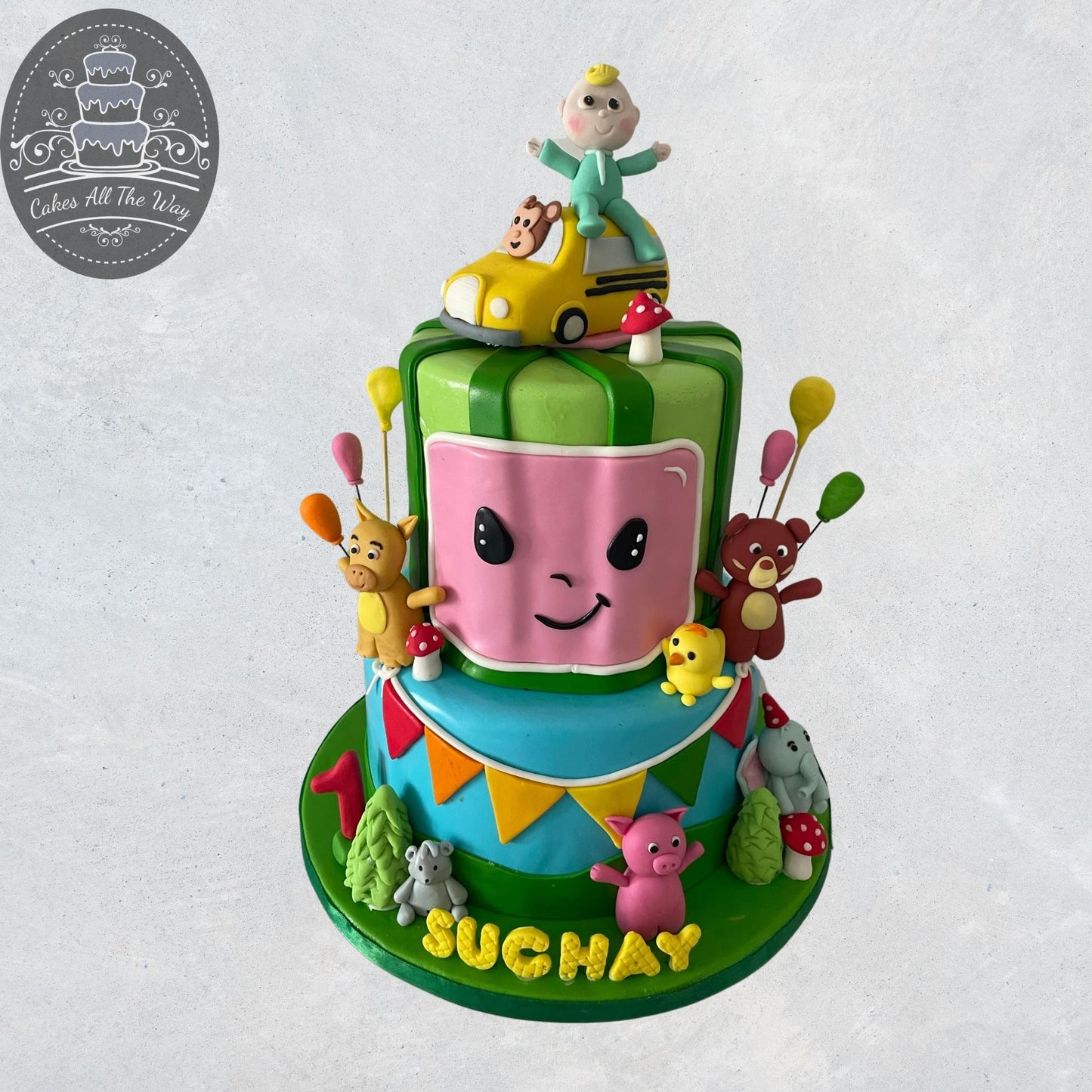 2-Tier Cocomelon on Car Theme Cake