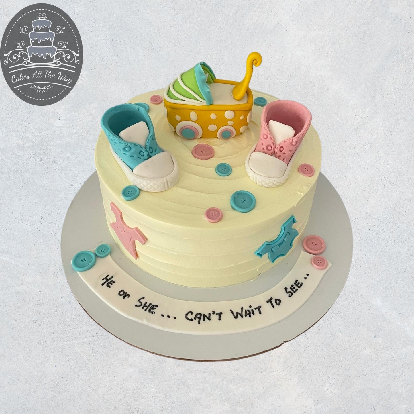 Cradle and Shoes Baby Shower Theme Cake