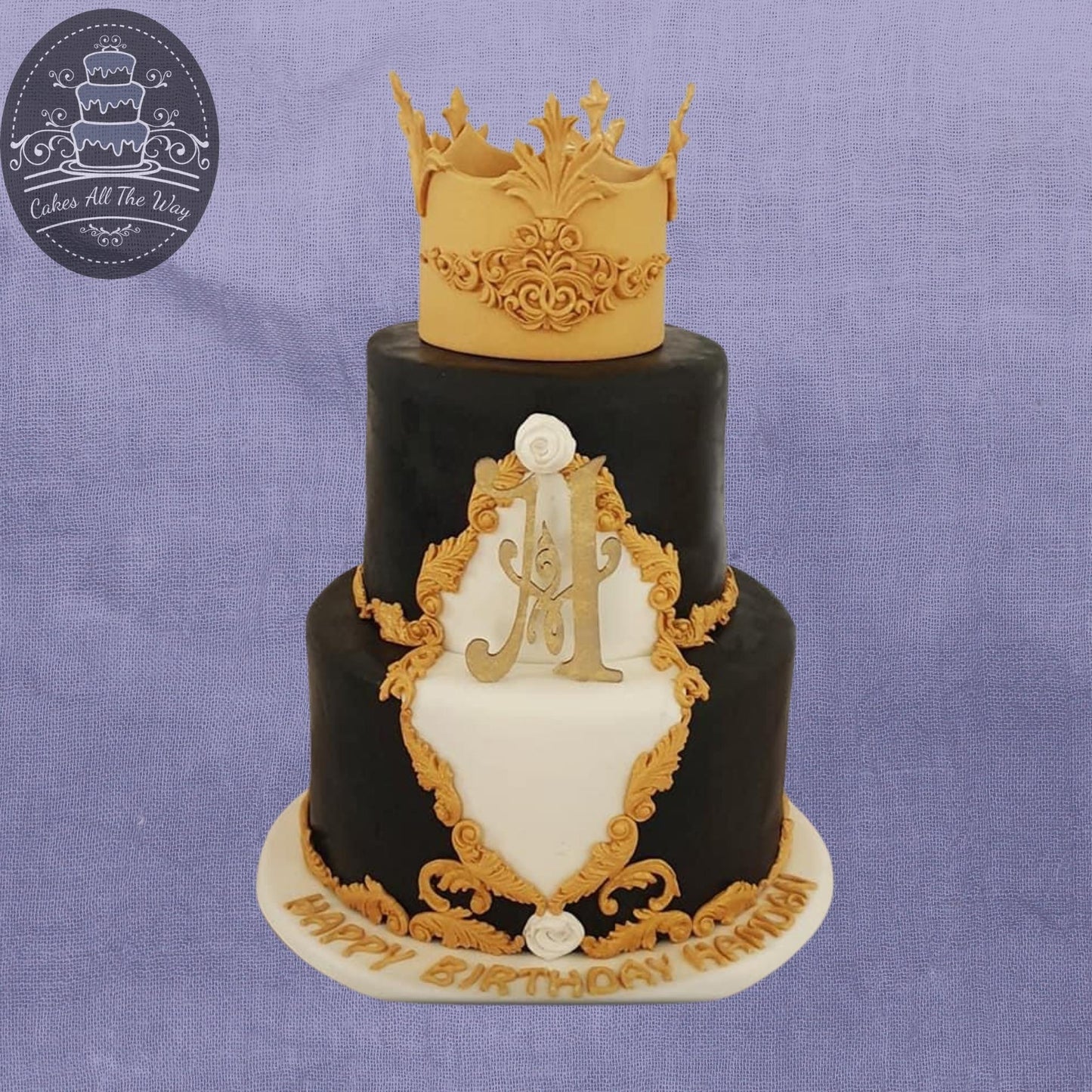 2-Tier Black and Gold Crown Theme Cake