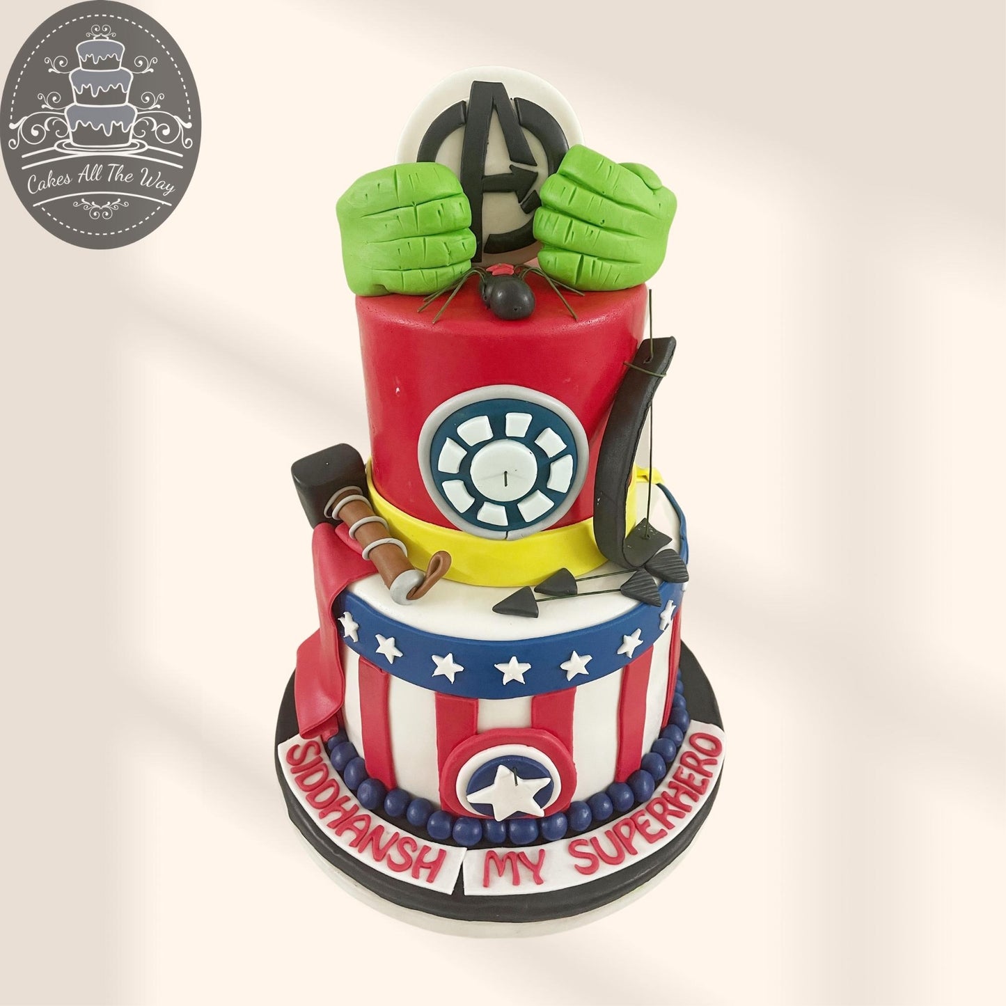 2-Tier Hulk Hands Theme Cake