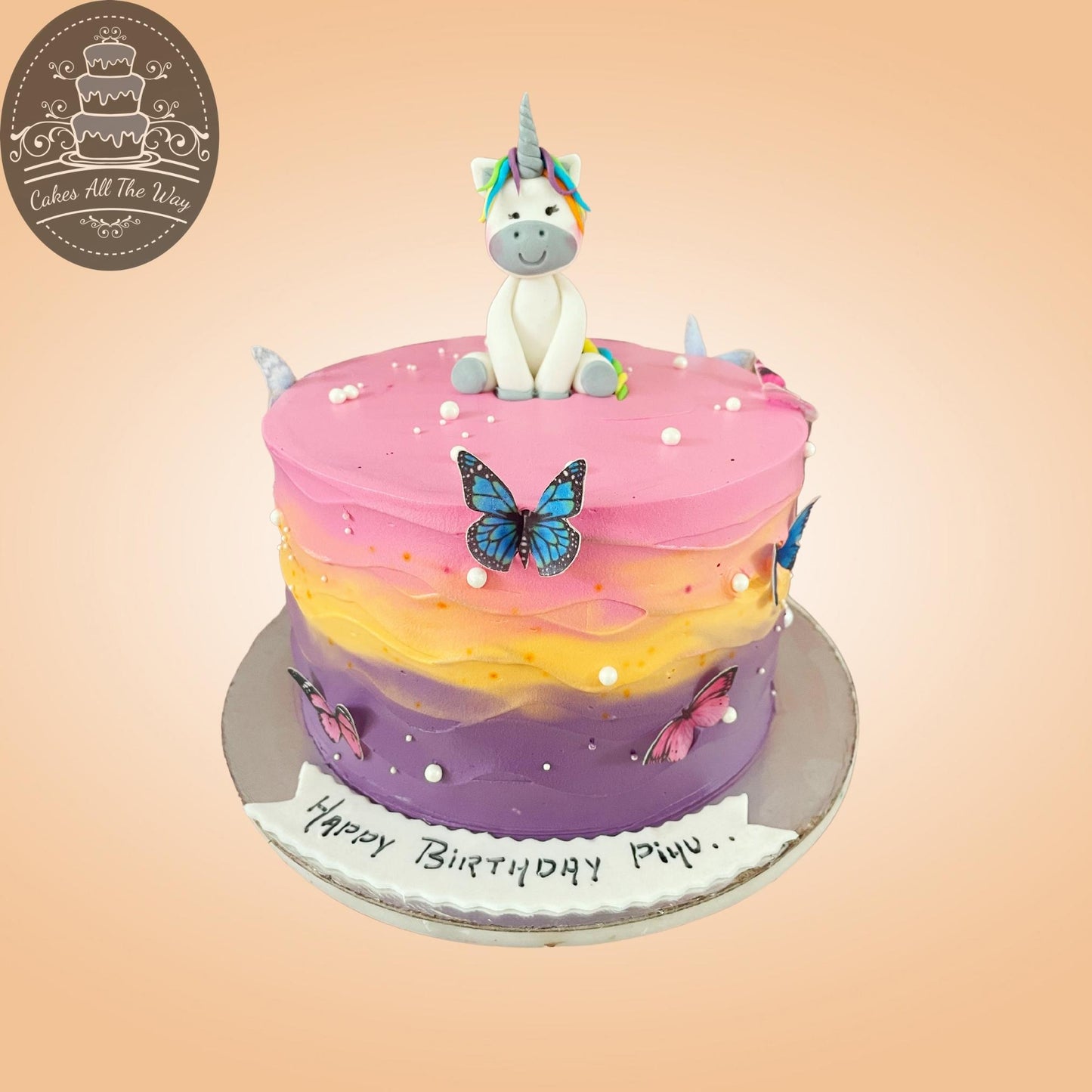 Pink and Purple Unicorn Theme Cake