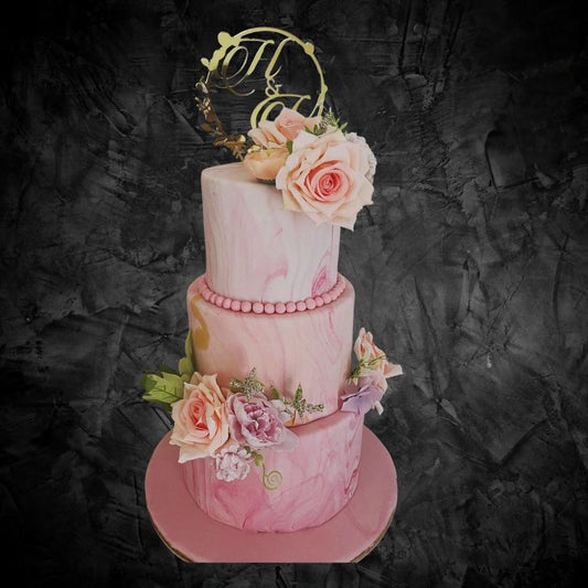 3-Tier Pink Wedding Cake