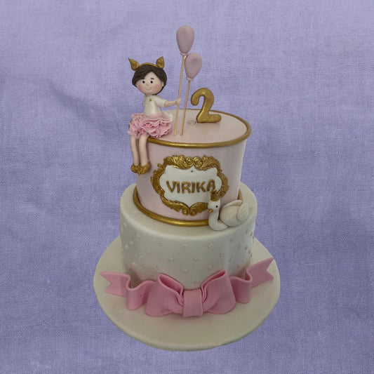 2-Tier Girl with Balloon Theme Cake