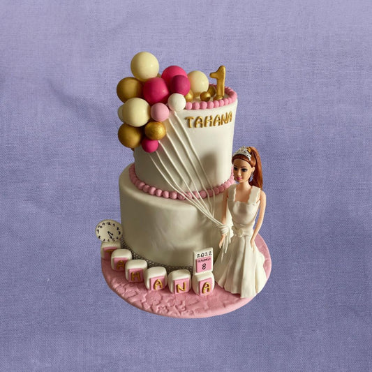 2-Tier Girl with Balloons Theme Cake