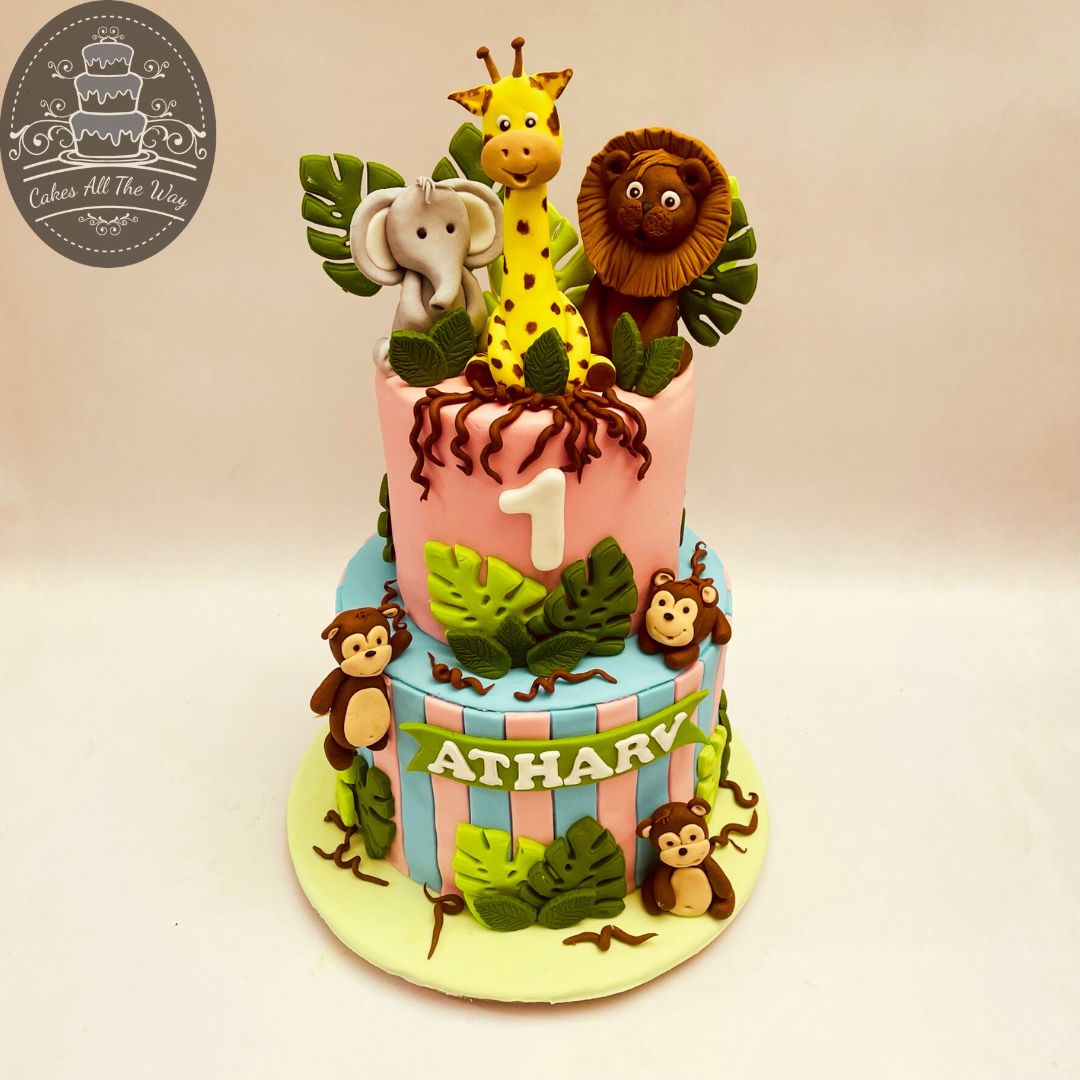 2 Tier Jungle Safari Theme Cake