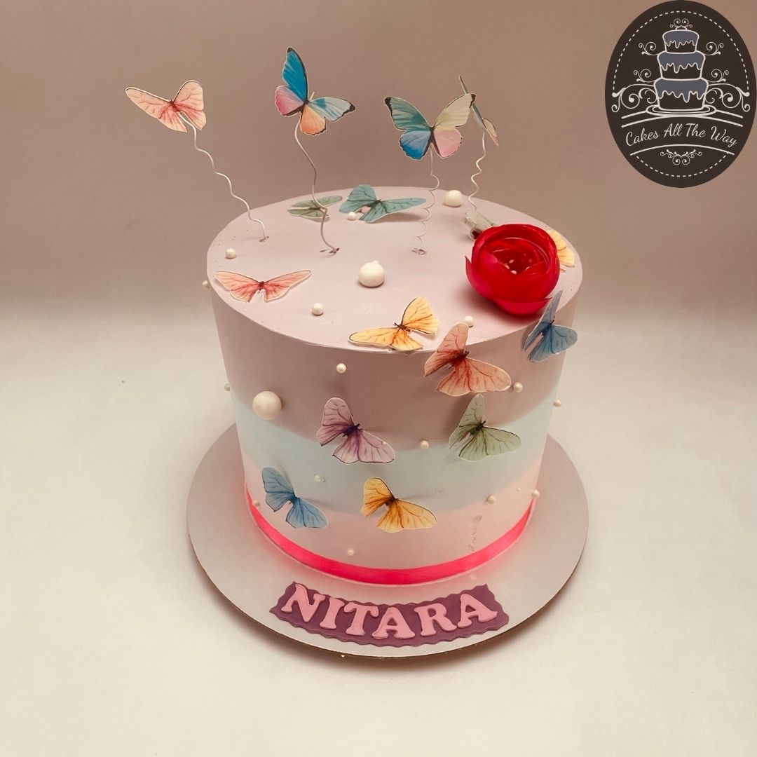 Butterflies and Flower Theme Cake