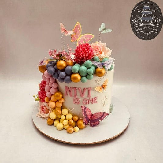 Butterflies and Flowers Theme Cake