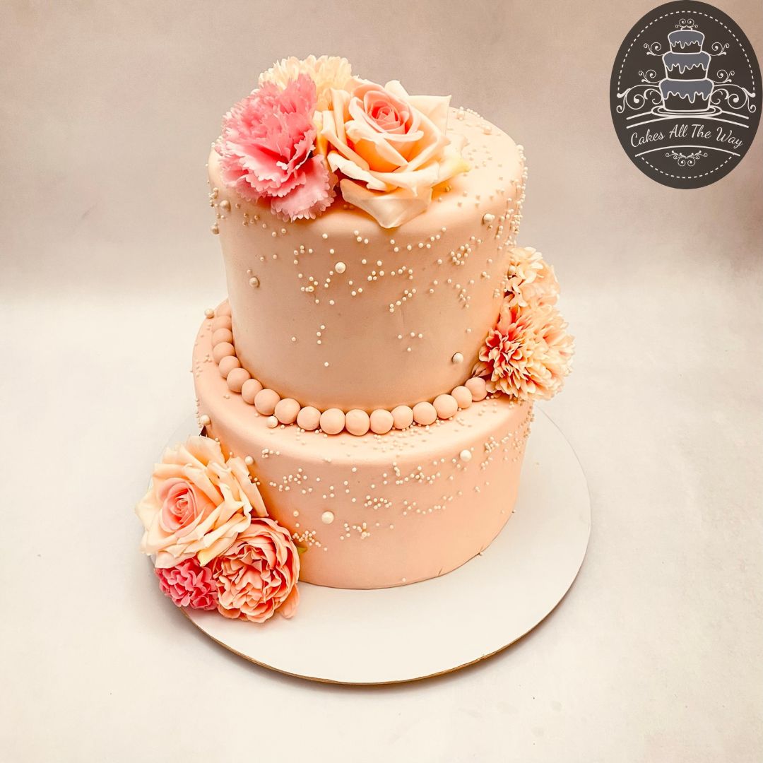 Two Tier Pink Anniversary Cake