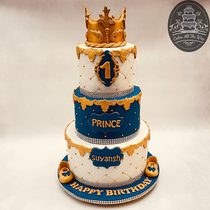3-Tier Prince and Crown Theme Cake