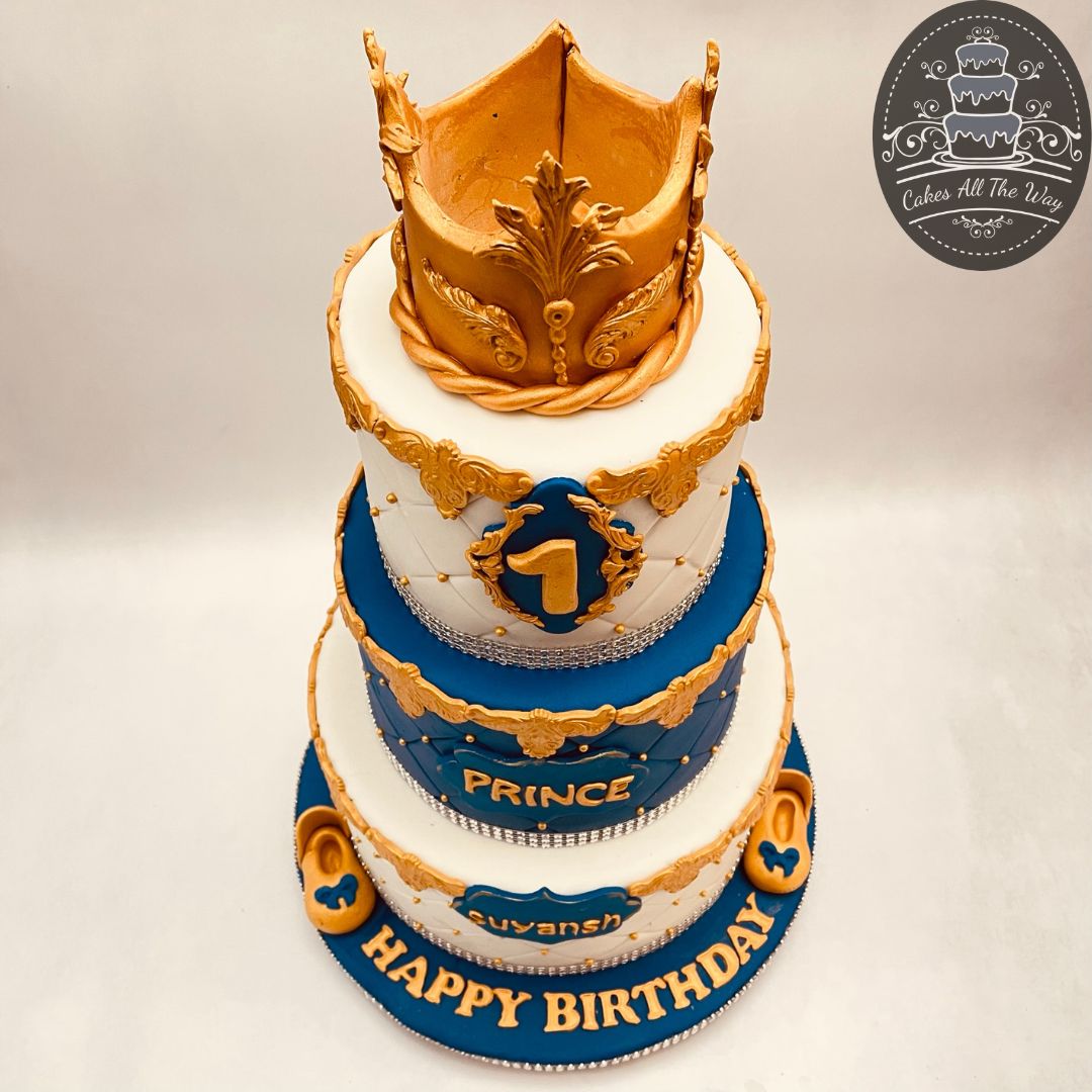 3-Tier Prince and Crown Theme Cake