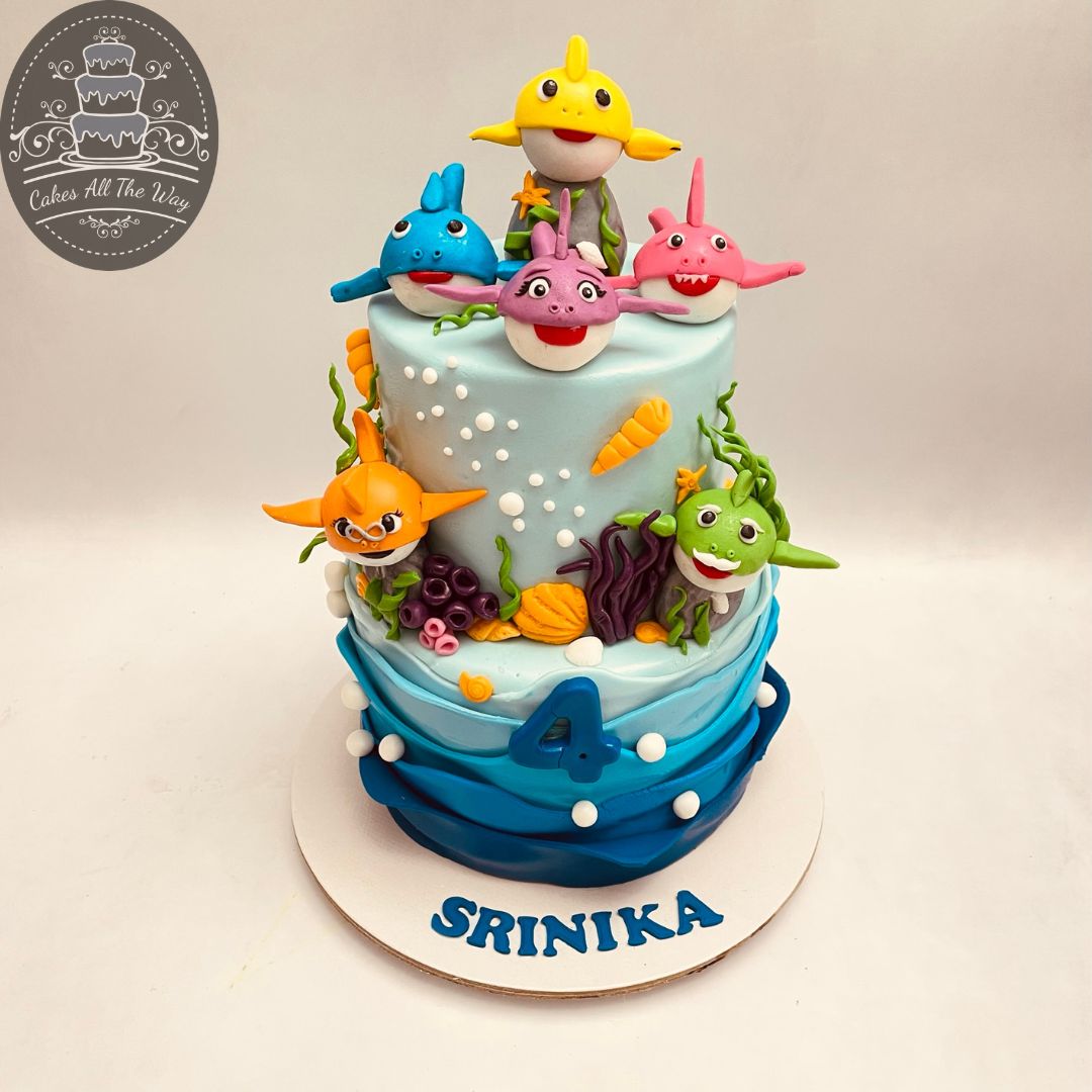 2-Tier Baby Shark Theme Cake