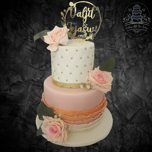 2-Tier Pink Ruffles Engagement Cake