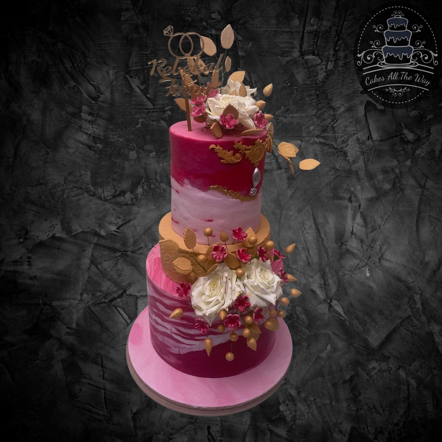 3-Tier Shades of Pink Wedding Cake