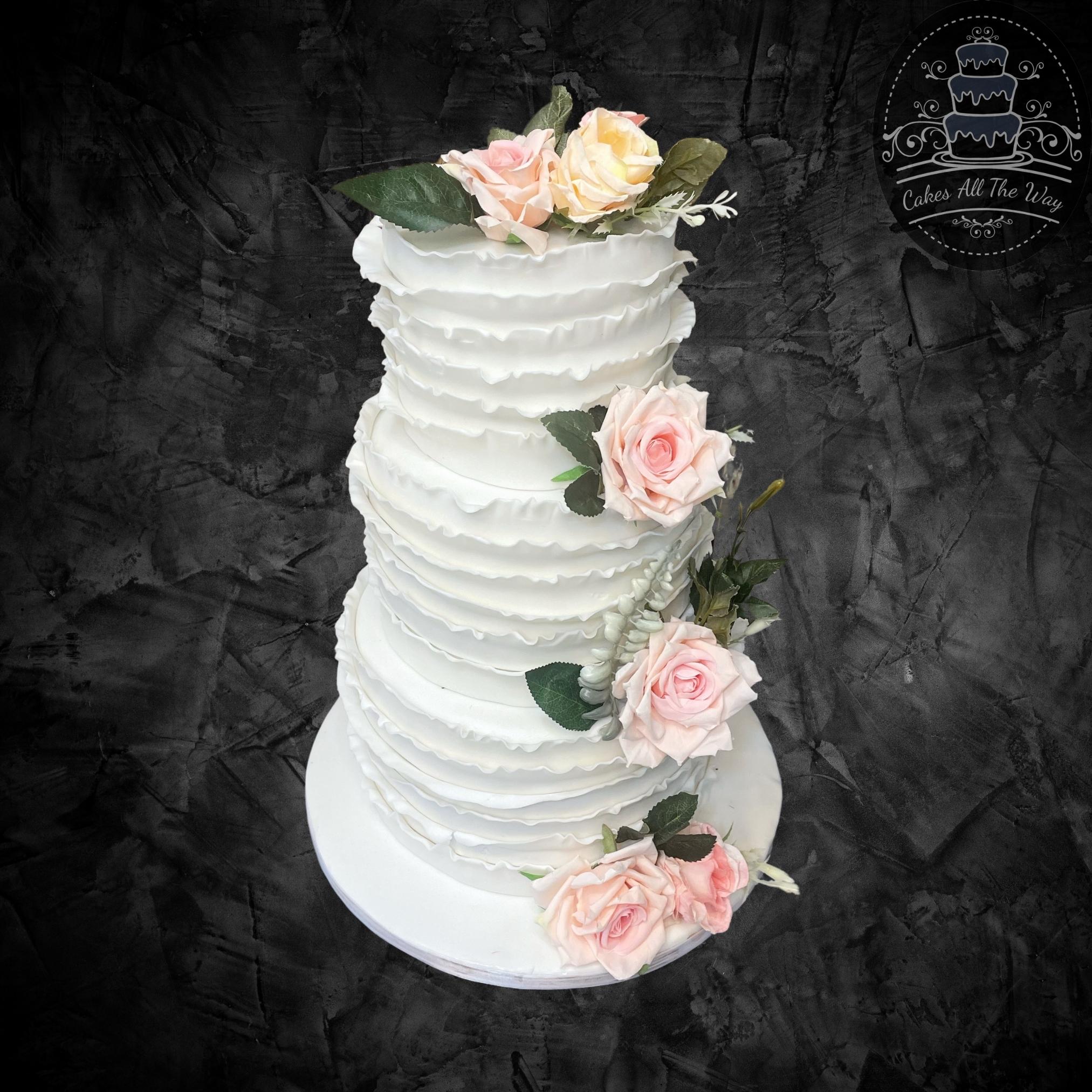 Ivory and Cocoa Ruffles Wedding Cake – Blue Sheep Bake Shop