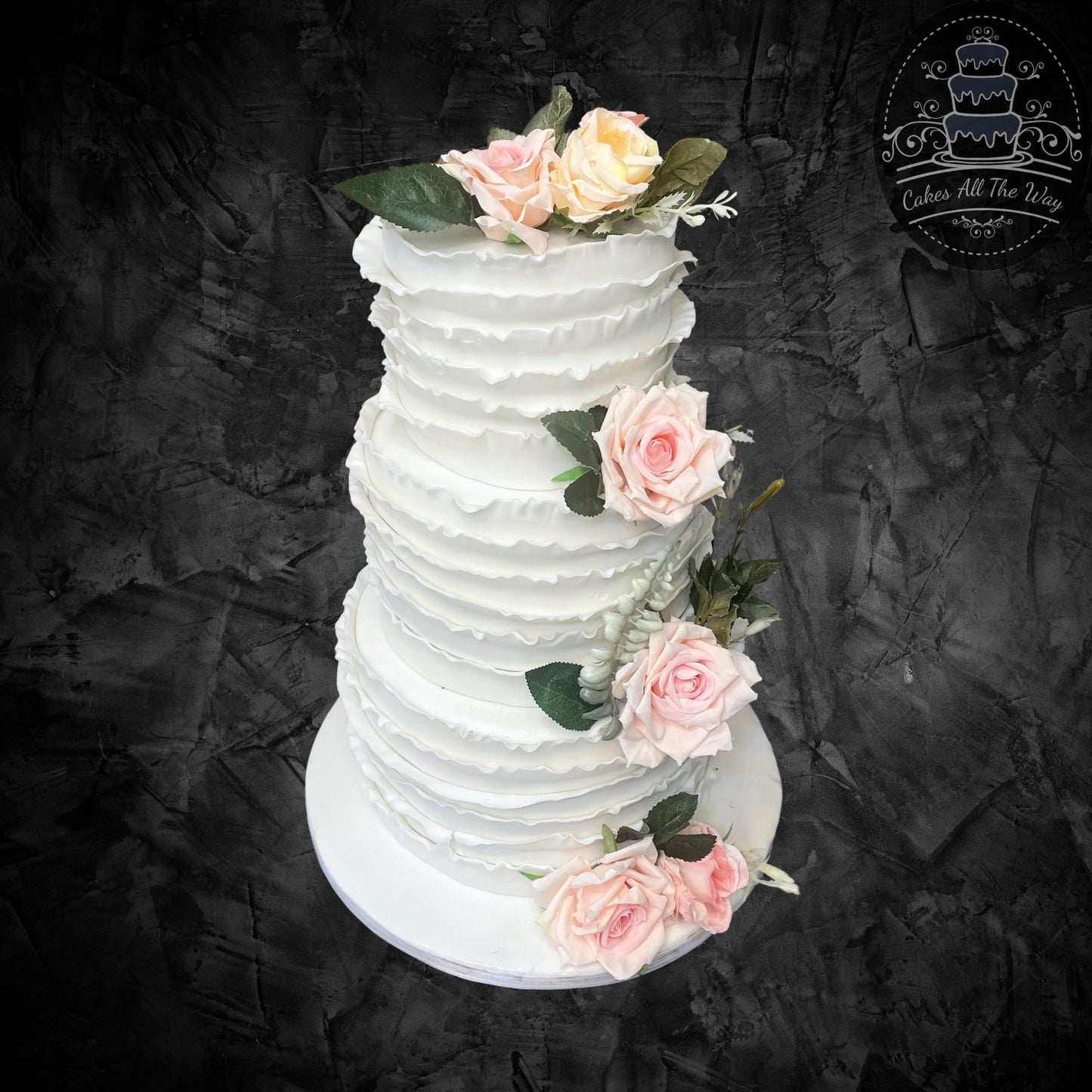 White Ruffles Wedding Cake