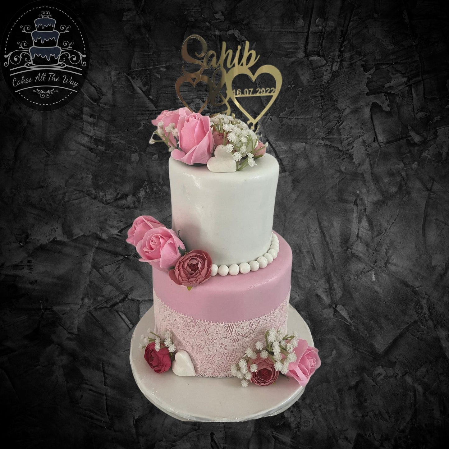 2-Tier Pink Lace Anniversary Cake