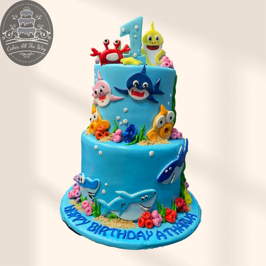 2-Tier Baby Shark Theme Cake