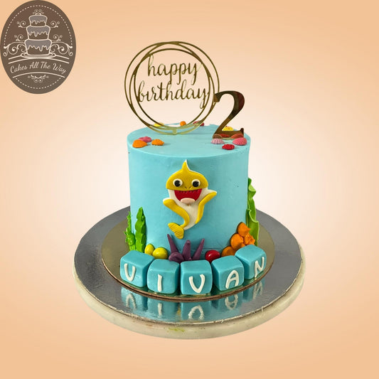 Blue Baby Shark Theme Cake
