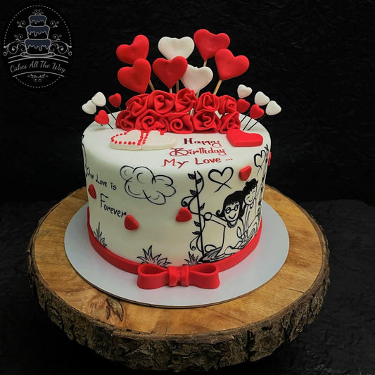 Doodle and Hearts Theme Cake