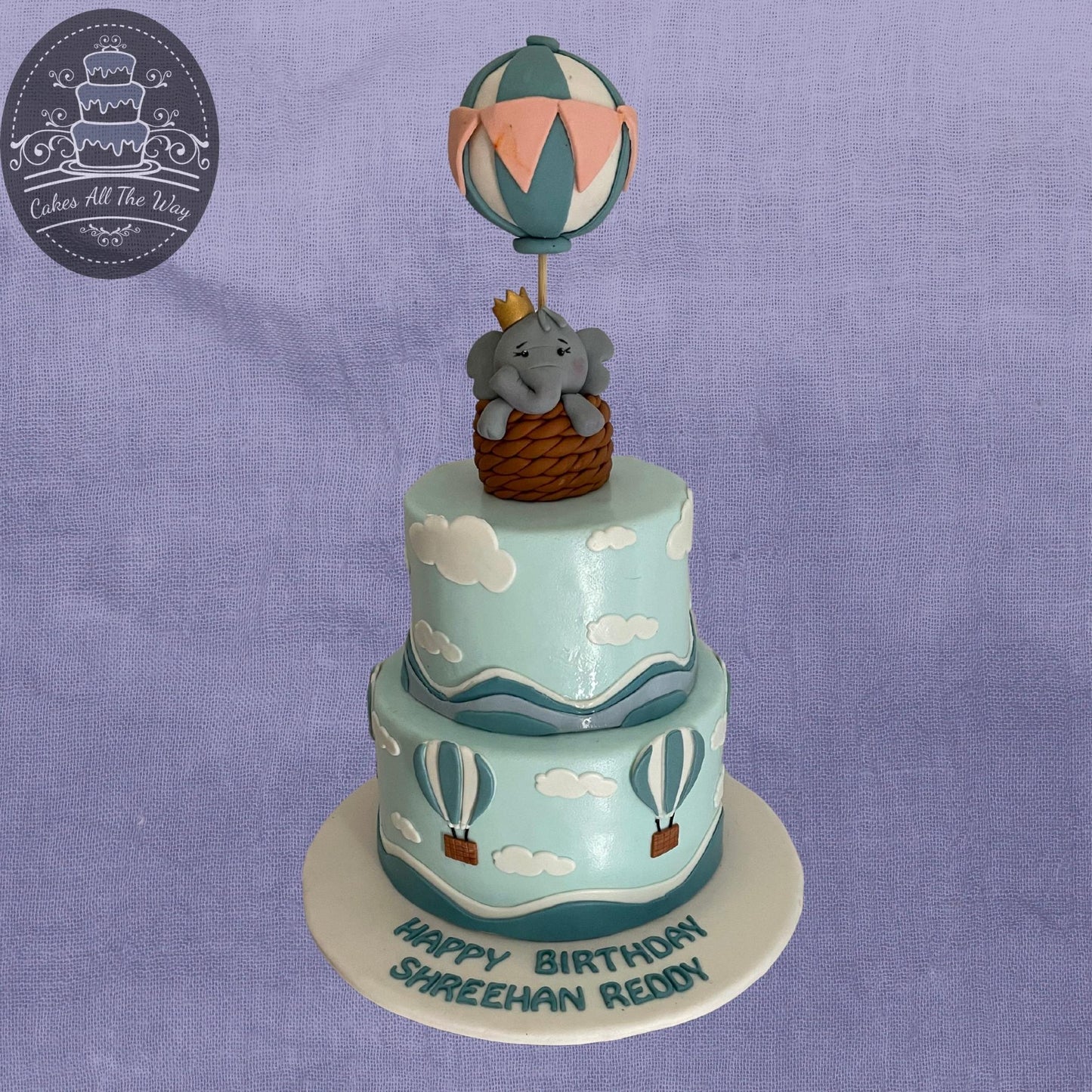 2-Tier Elephant and Air Balloon Theme Cake