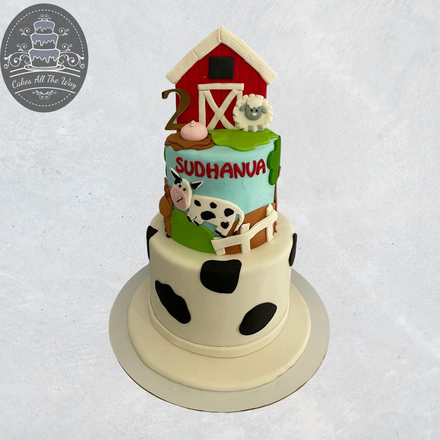2-Tier Farmhouse Animals Theme Cake