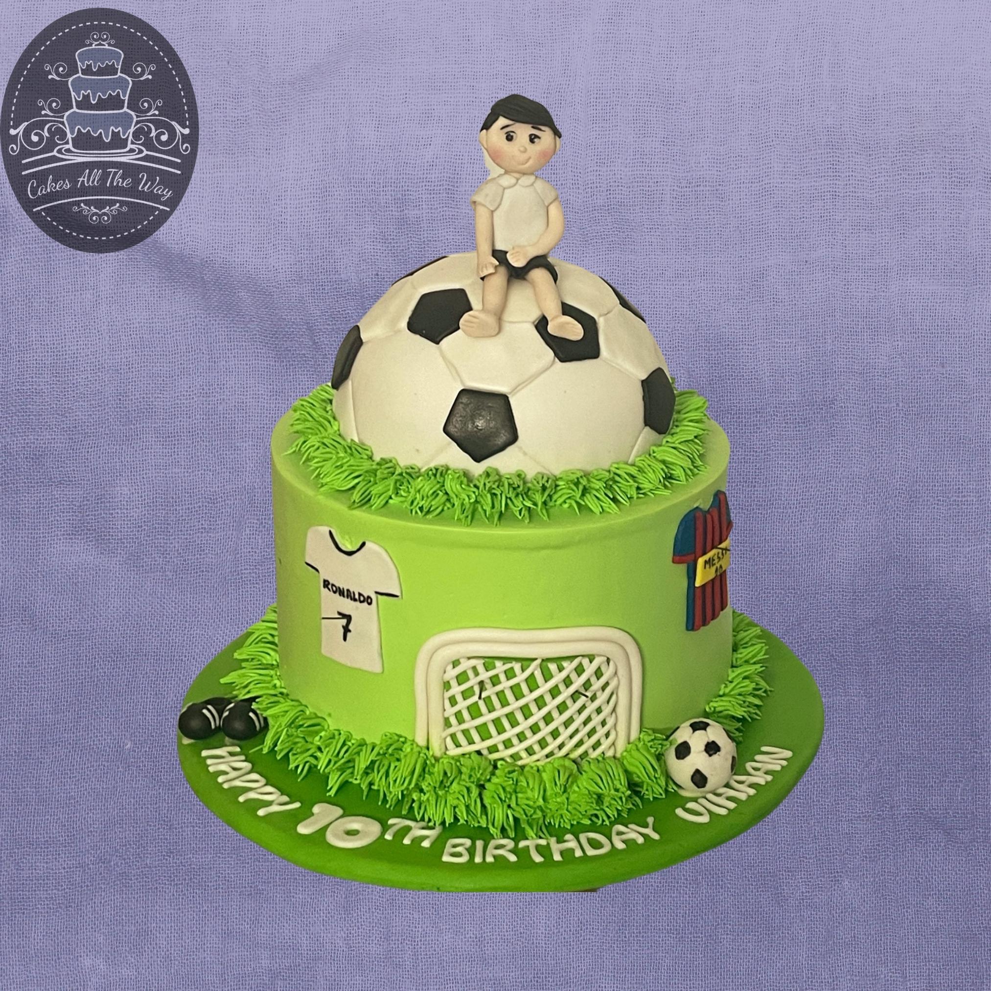 Green Football Theme Fresh Cream Cake | Medcakes