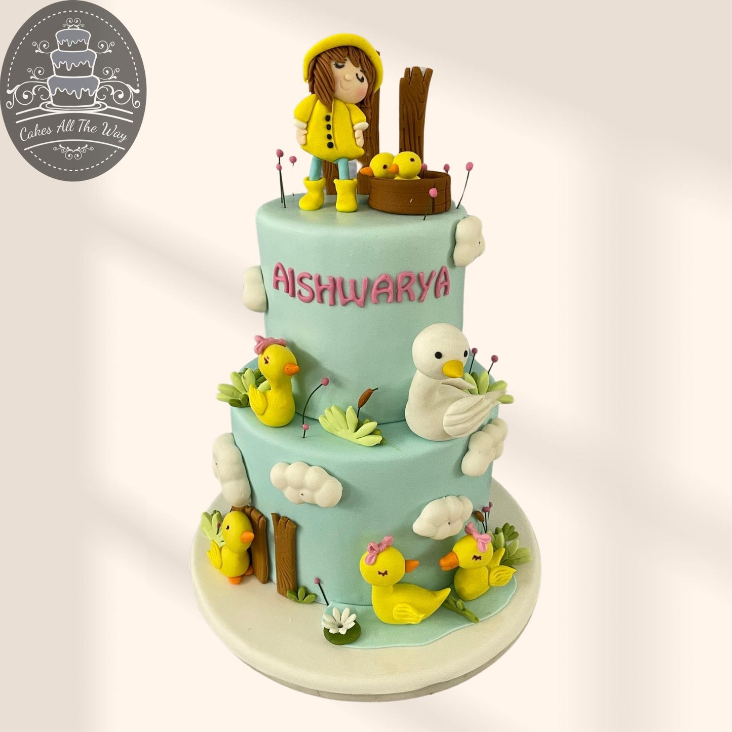 2-Tier Girl and Ducks Theme Cake