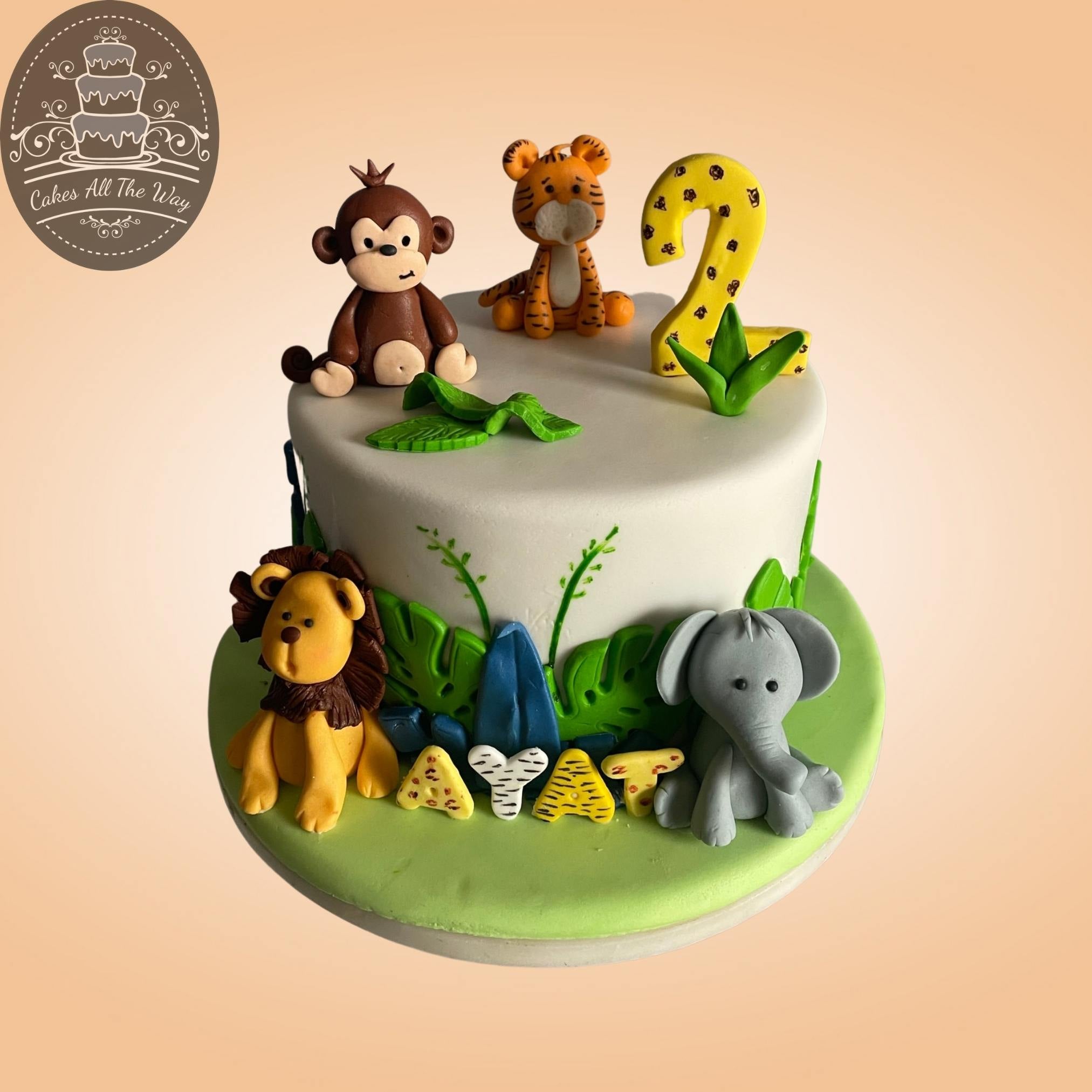 Jungle Theme Cream Fondant Cake, - Just Bake
