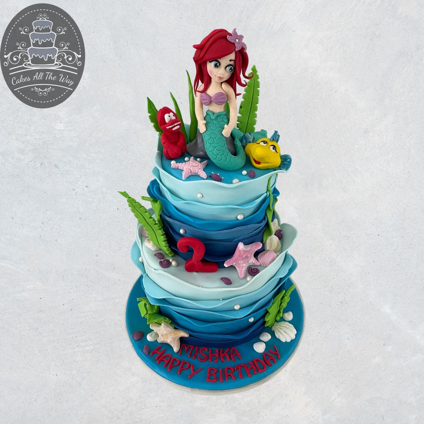 2-Tier Mermaid Underwater Ruffles Theme Cake
