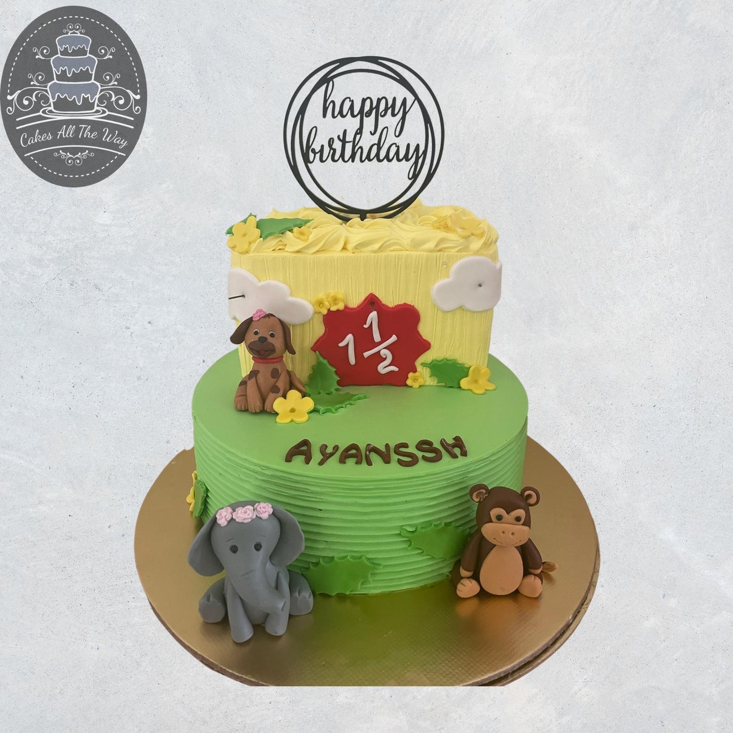 2-Tier One and a Half Animals Theme Cake