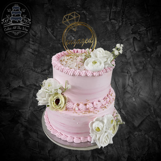 2-Tier Pink Engagement Cake