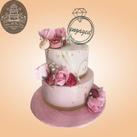 2-Tier Pink and White Roses Engagement Cake