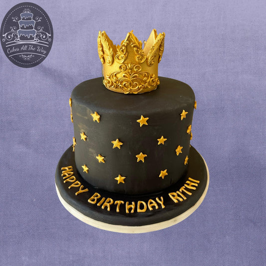 Black and Gold Crown Theme Cake