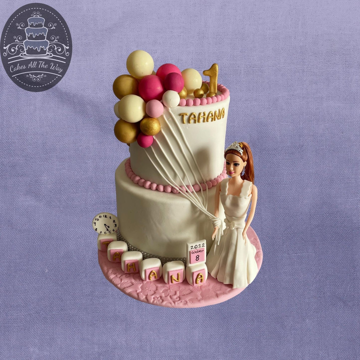 2-Tier Girl with Balloons Theme Cake