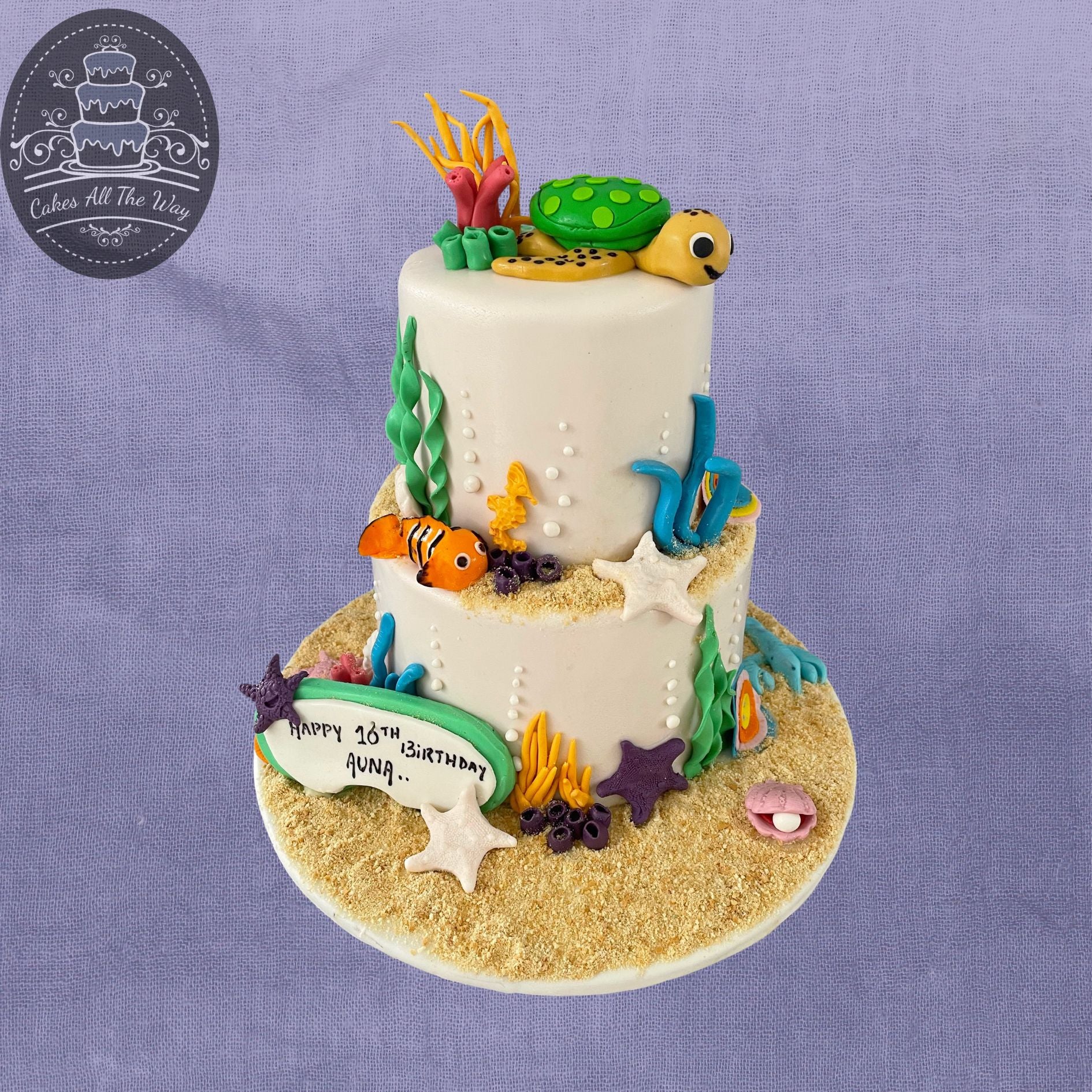 2-Tier White Underwater Theme Cake