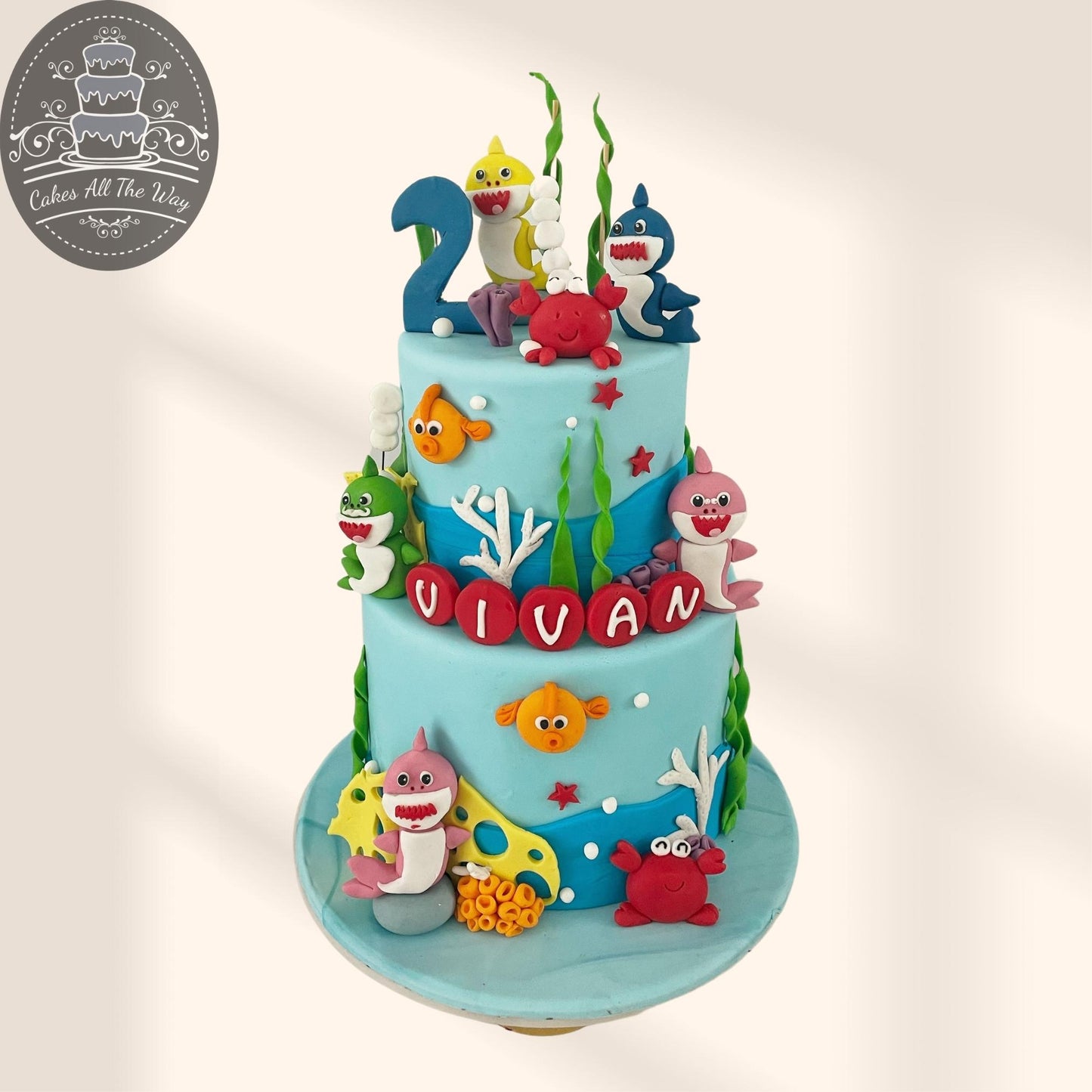 2-Tier Baby Shark Theme Cake